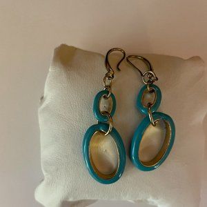 Turquoise Oval Enamel Cut Out Dangle Earrings